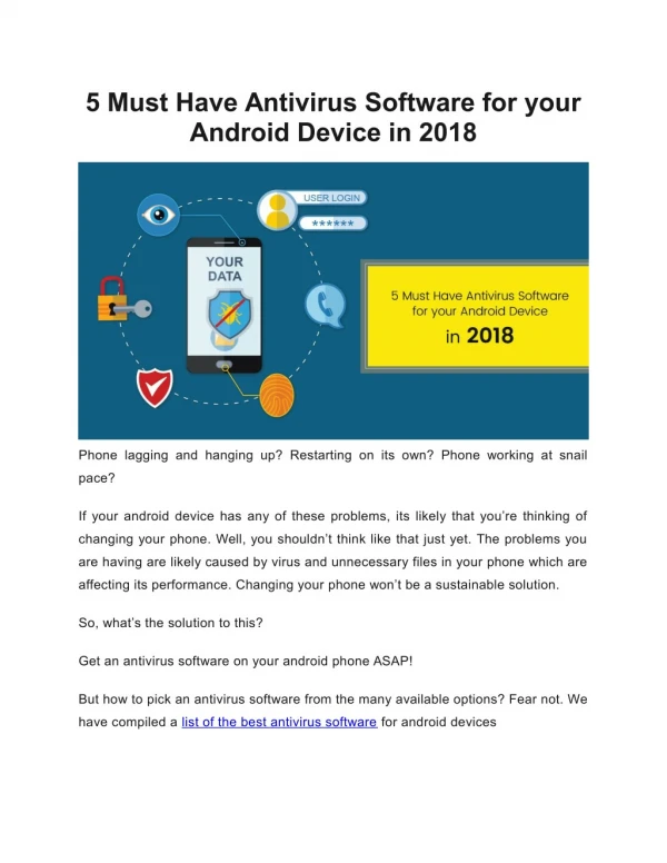 5 Must Have Antivirus Software for your Android Device in 2018