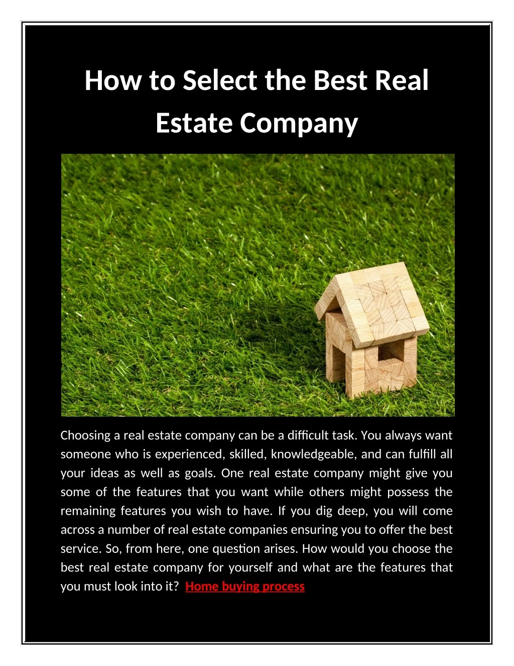 how to select the best real estate company