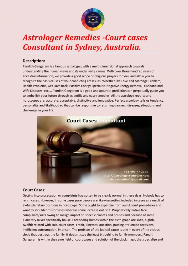 Astrologer Remedies -Court Cases Consultant in Sydney
