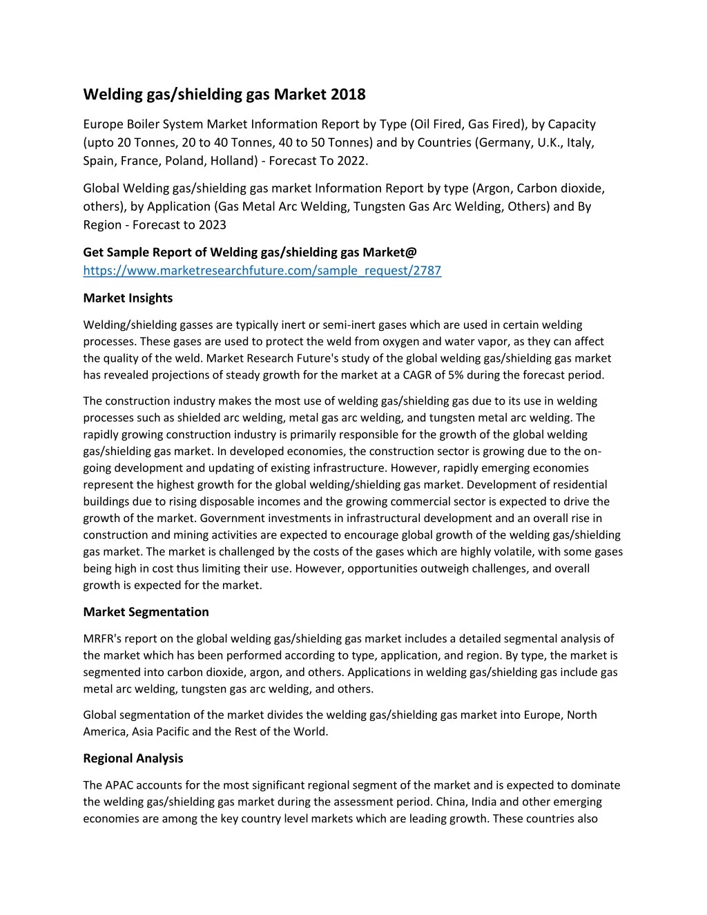 welding gas shielding gas market 2018