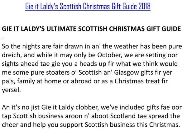 Gie it Laldy's Scottish Christmas Gift Guide 2018