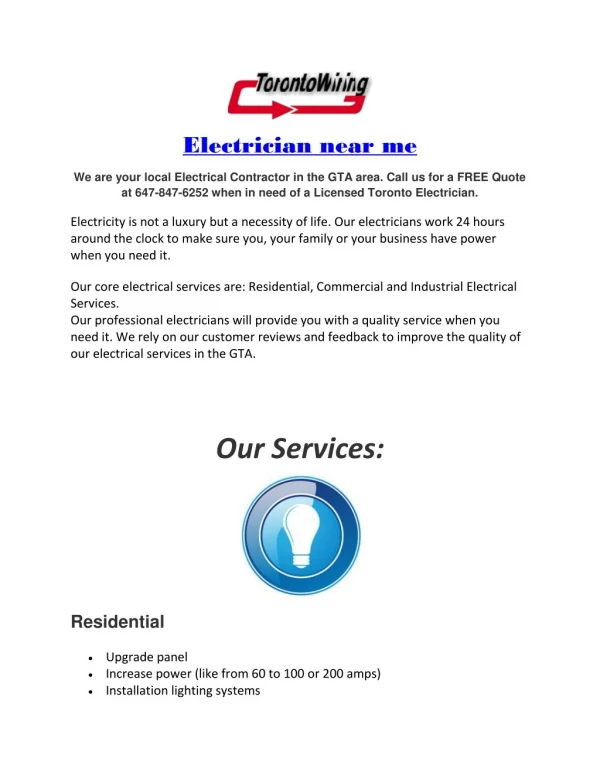 Local electrician of Toronto