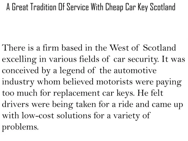 A Great Tradition Of Service With Cheap Car Key Scotland