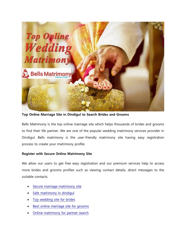 Top Online Marriage Site in Dindigul to Search Brides and Grooms