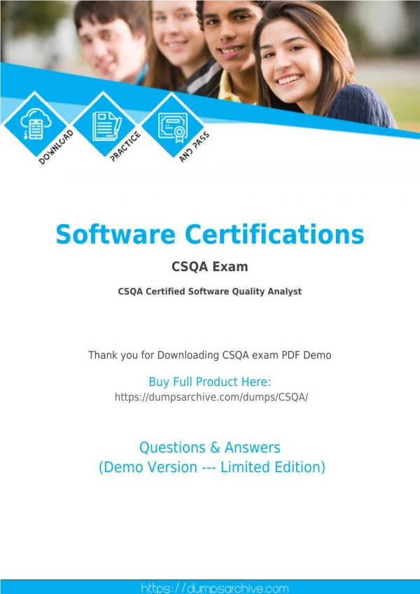 CSQA Dumps PDF - 100% Valid Software Certifications CSQA Exam Dumps
