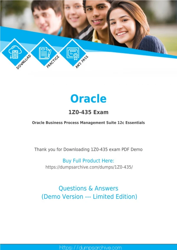 Oracle 1Z0-435 Braindumps - Actual Oracle Business Process Management Suite 12c 1Z0-435 Questions Answers [DumpsArchive]