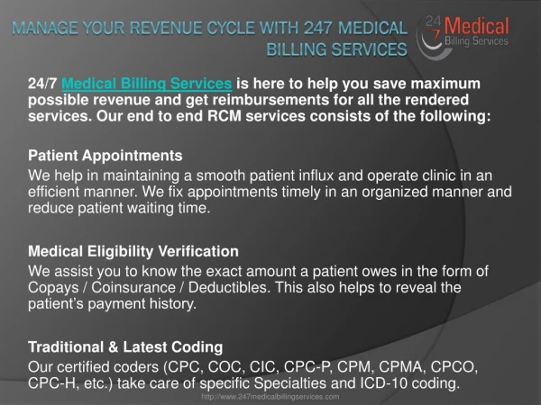 Manage Your Revenue Cycle With 247 Medical Billing Services