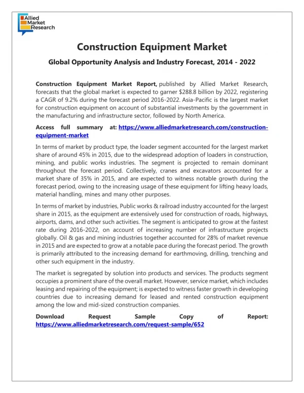 Construction Equipment Market Overview
