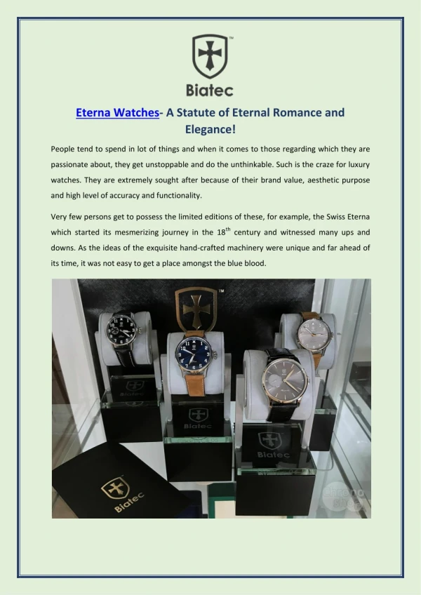 Eterna Watches- A Statute of Eternal Romance and Elegance!