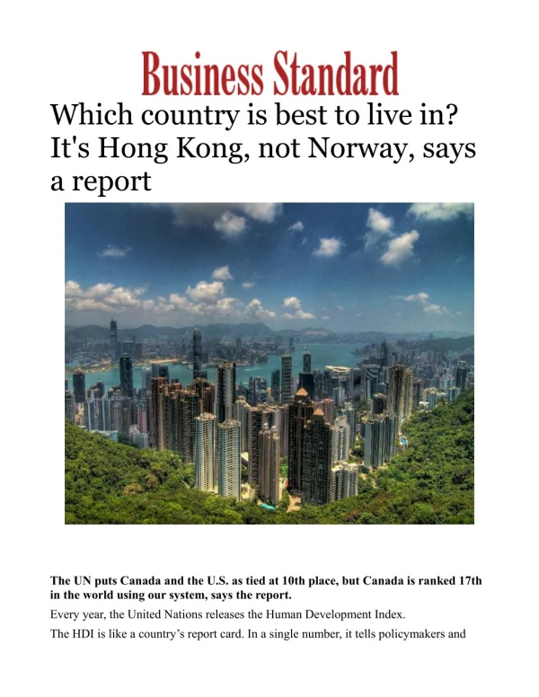 Which country is best to live in? It's Hong Kong, not Norway, says a report