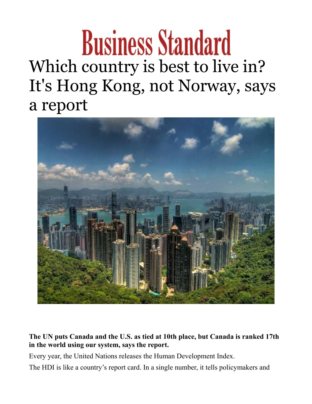 which country is best to live in it s hong kong