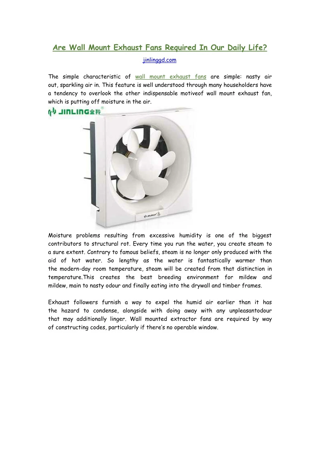 are wall mount exhaust fans required in our daily