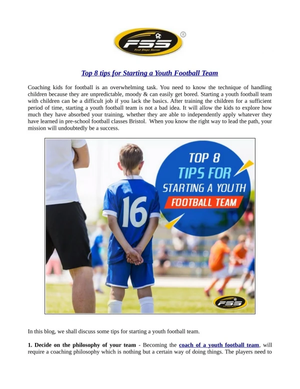Top 8 tips for Starting a Youth Football Team