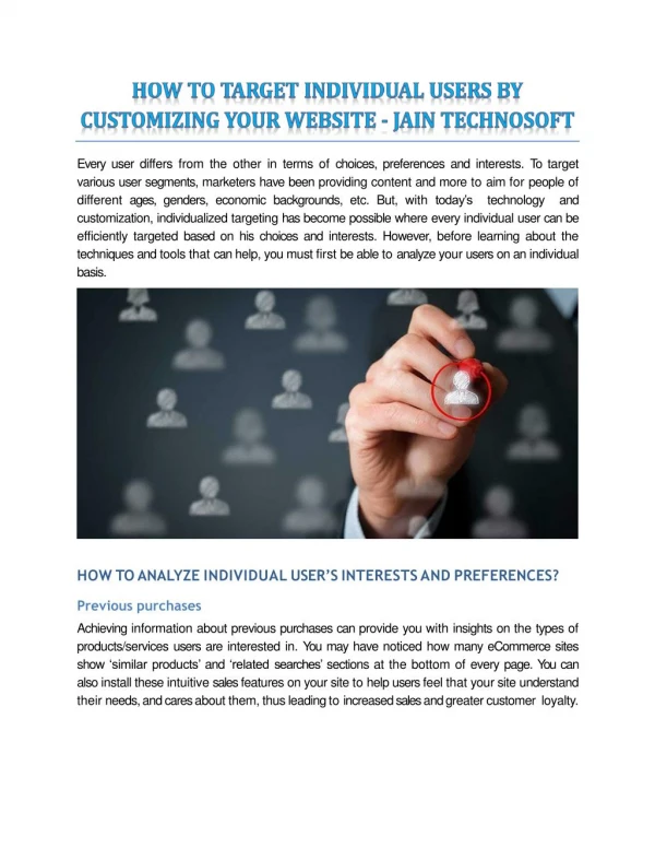 How To Target Individual Users By Customizing Your Website - Jain Technosoft