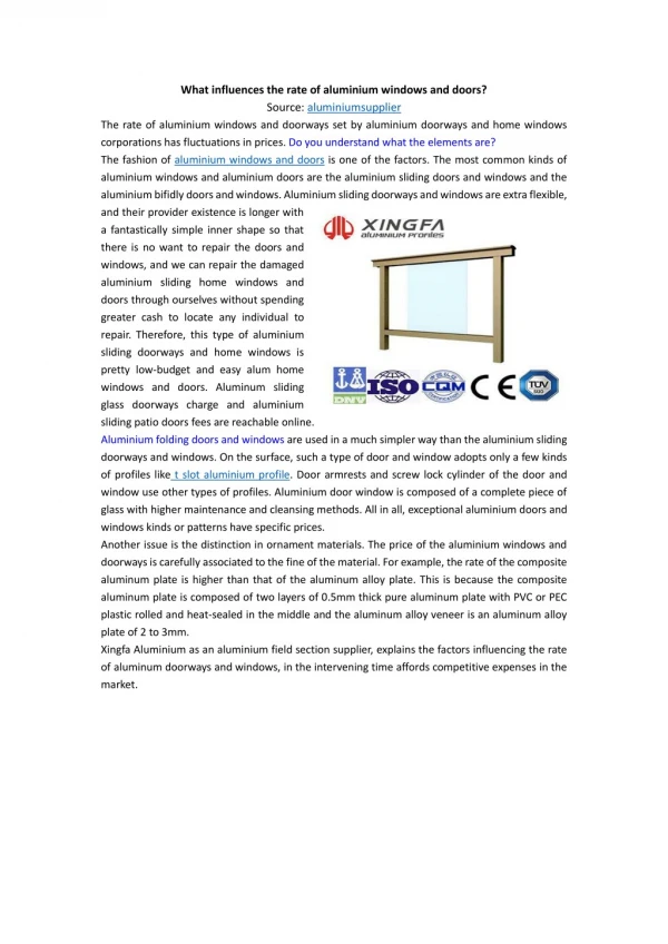 What influences the rate of aluminium windows and doors