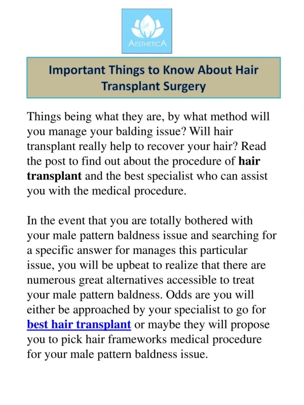 Important Things to Know About Hair Transplant Surgery