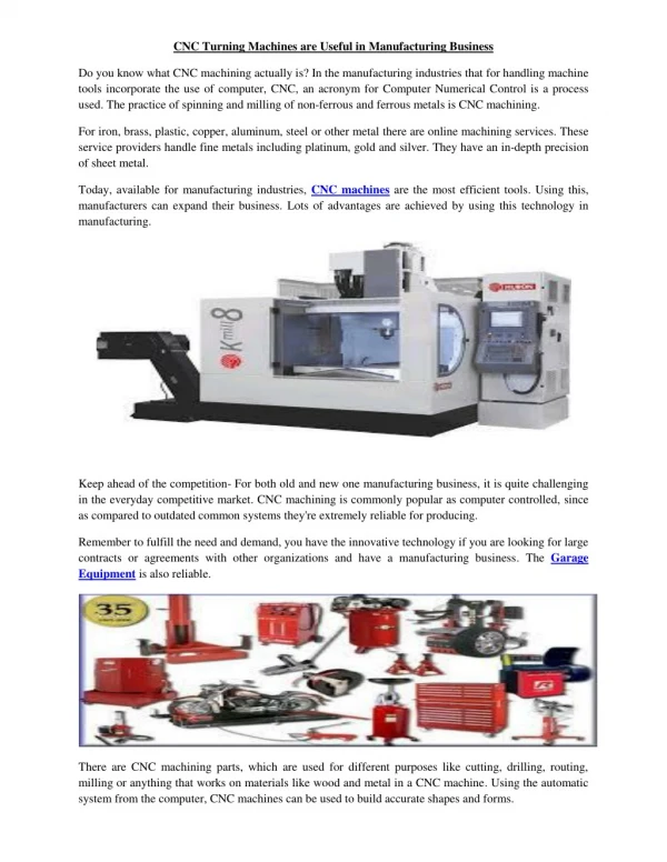 CNC Turning Machines are Useful in Manufacturing Business