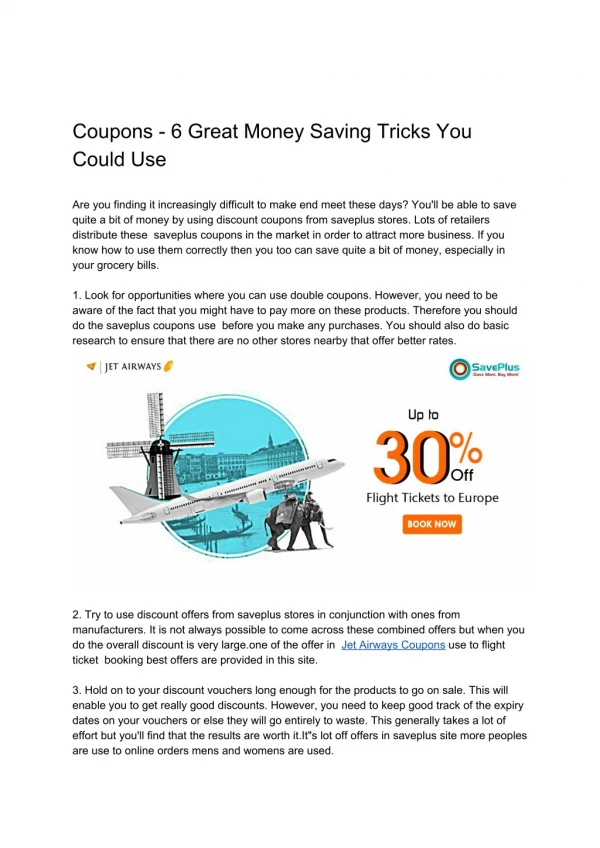 Coupons - 6 Great Money Saving Tricks You Could Use