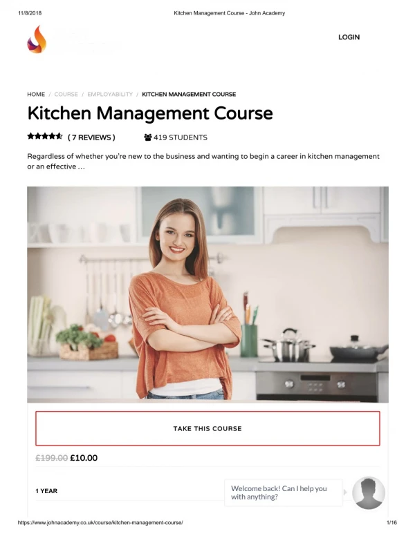 Kitchen Management Course - John Academy