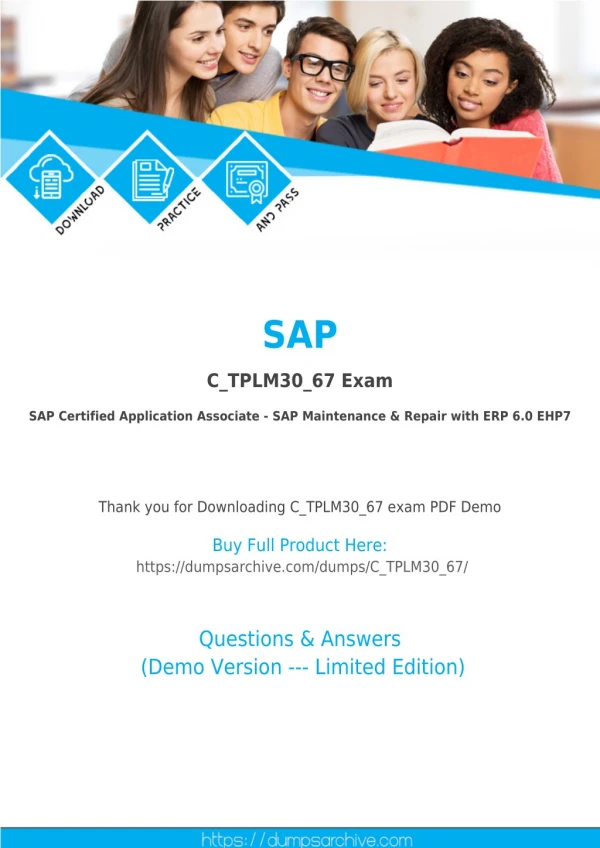 [Updated] SAP C_TPLM30_67 Dumps - SAP Maintenance & Repair with ERP 6.0 EHP7 C_TPLM30_67 Dumps PDF