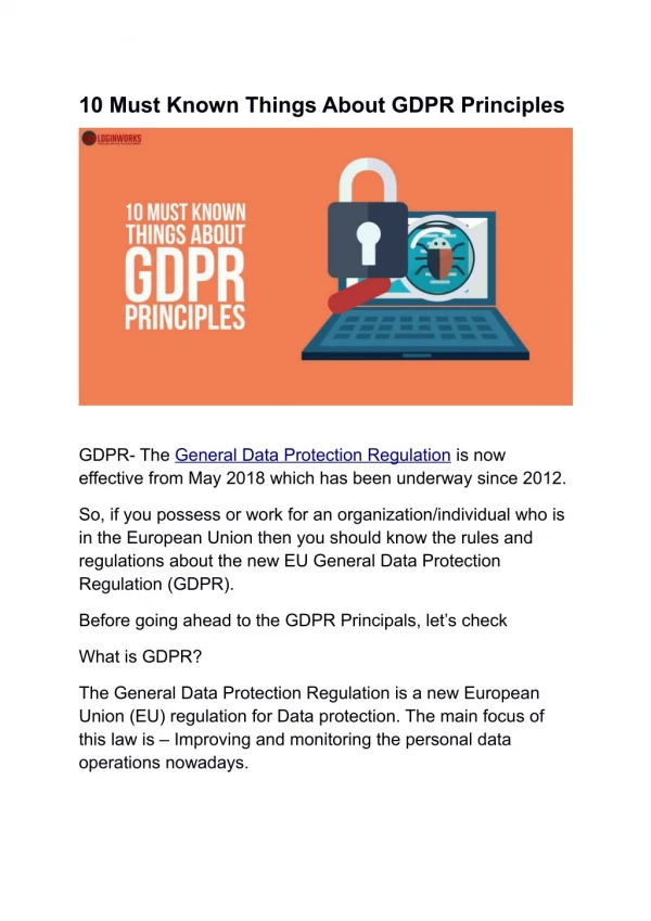 10 Must Known Things About GDPR Principles