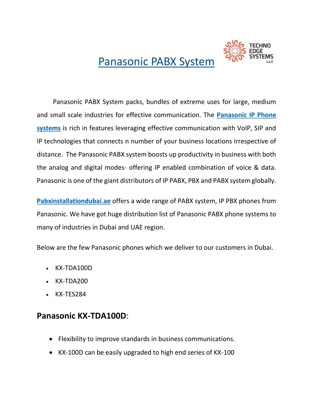 panasonic pabx system