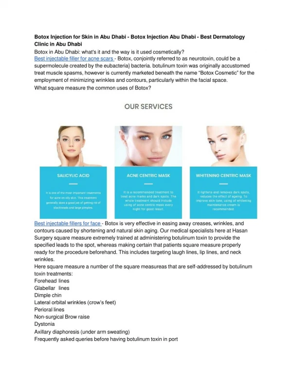 Botox Injection for Skin in Abu Dhabi - Botox Injection Abu Dhabi - Best Dermatology Clinic in Abu Dhabi