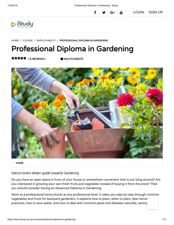 Professional Diploma in Gardening - istudy