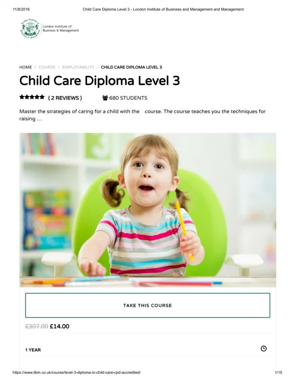 Child Care Diploma Level 3 - LIBM
