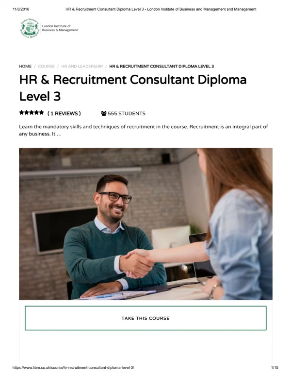 HR & Recruitment Consultant Diploma Level 3 - LIBM