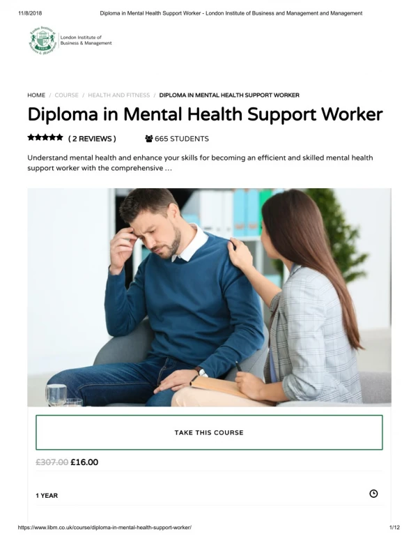 Diploma in Mental Health Support Worker - LIBM