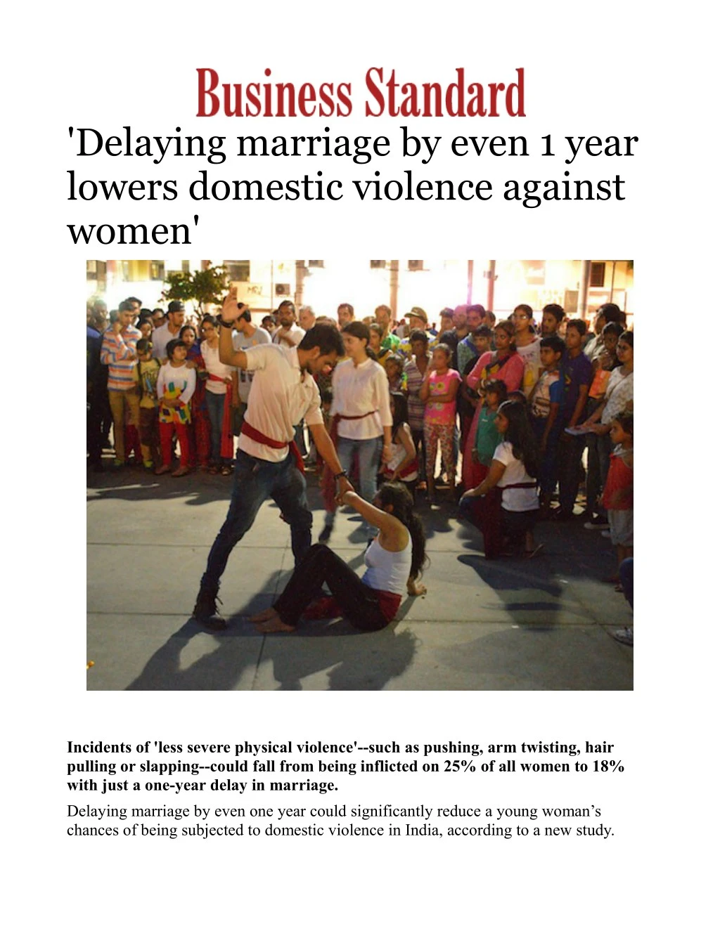 delaying marriage by even 1 year lowers domestic