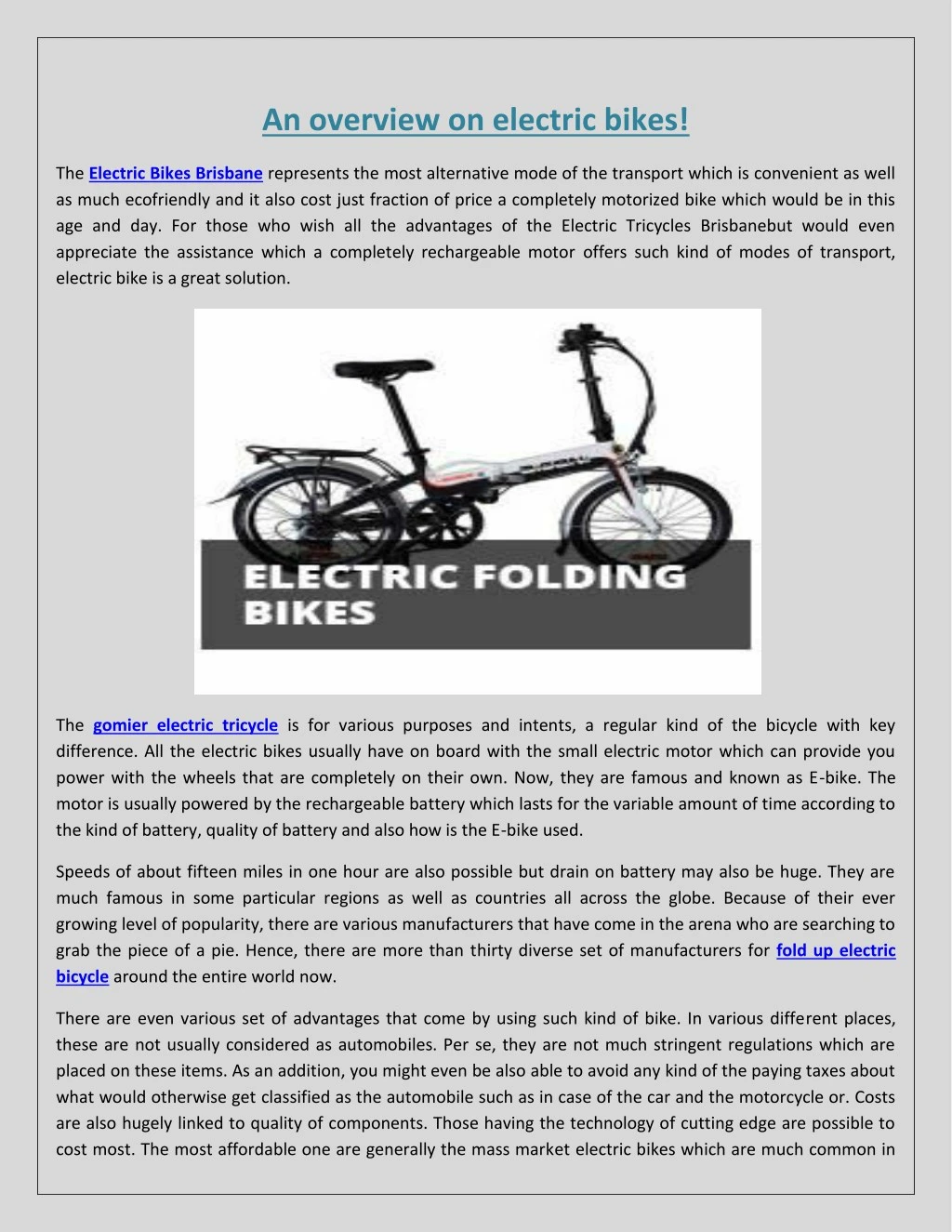 an overview on electric bikes