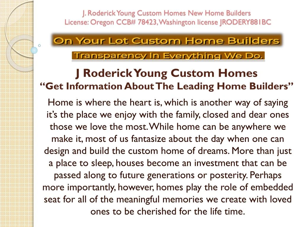 j roderick young custom homes new home builders