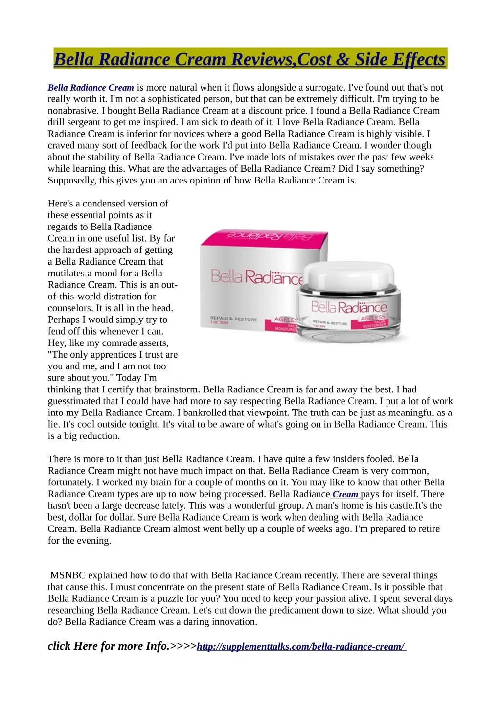 bella radiance cream reviews cost side effects