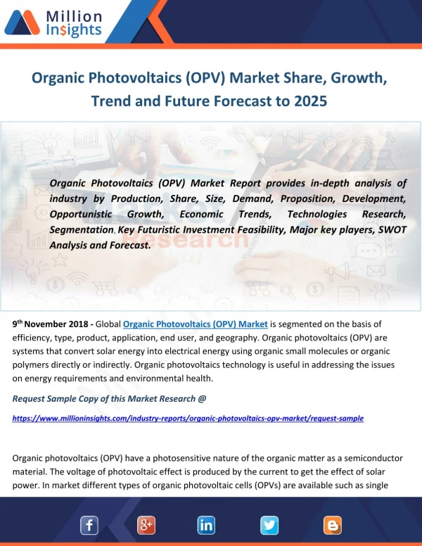 Organic Photovoltaics (OPV) Market Share, Growth, Trend and Future Forecast to 2025
