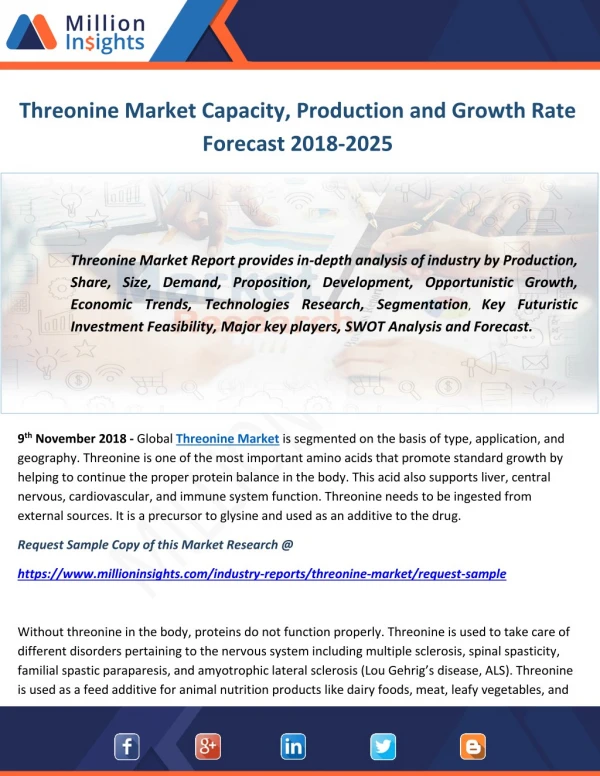 Threonine Market Capacity, Production and Growth Rate Forecast 2018-2025