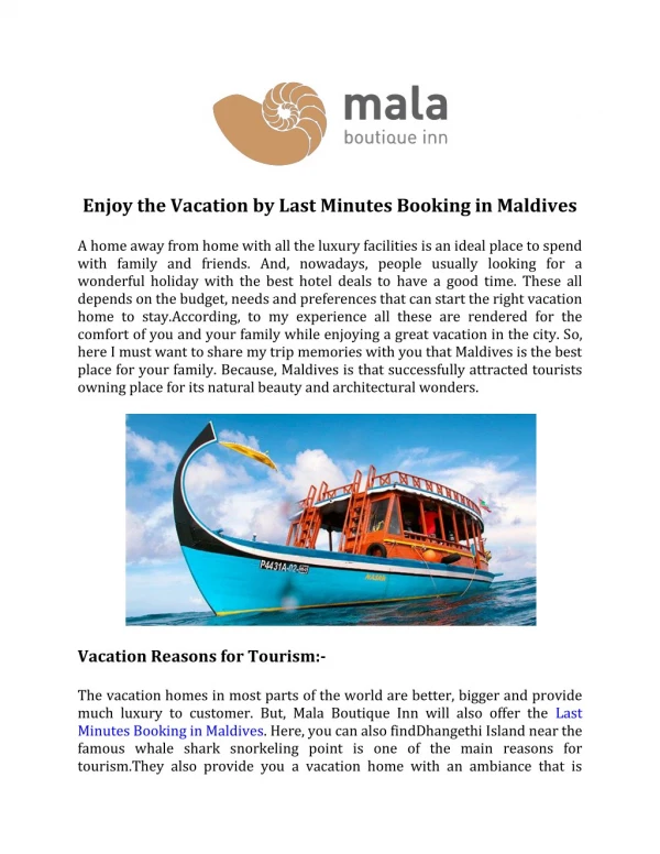Enjoy the Vacation by Last Minutes Booking in Maldives