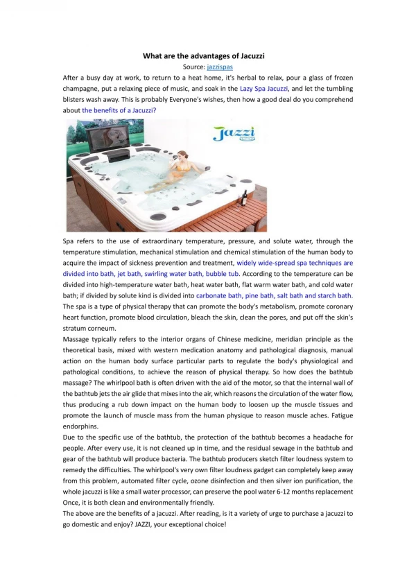 What are the advantages of Jacuzzi
