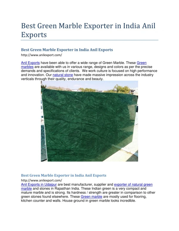 Best Green Marble Exporter in India Anil Exports