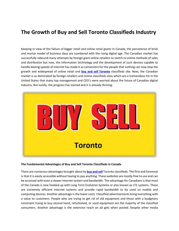 The Growth of Buy and Sell Toronto Classifieds Industry