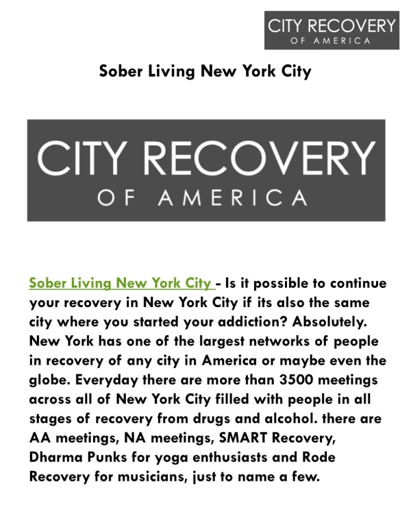 Sober Living New York City