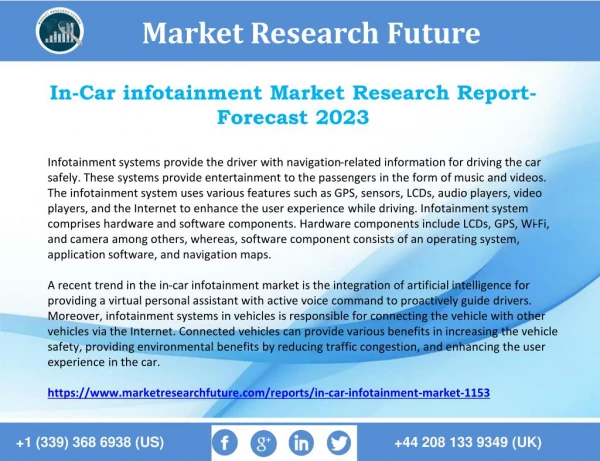 In-Car infotainment Market Status, Revenue, Growth Rate, Services and Solutions- Forecast to 2023