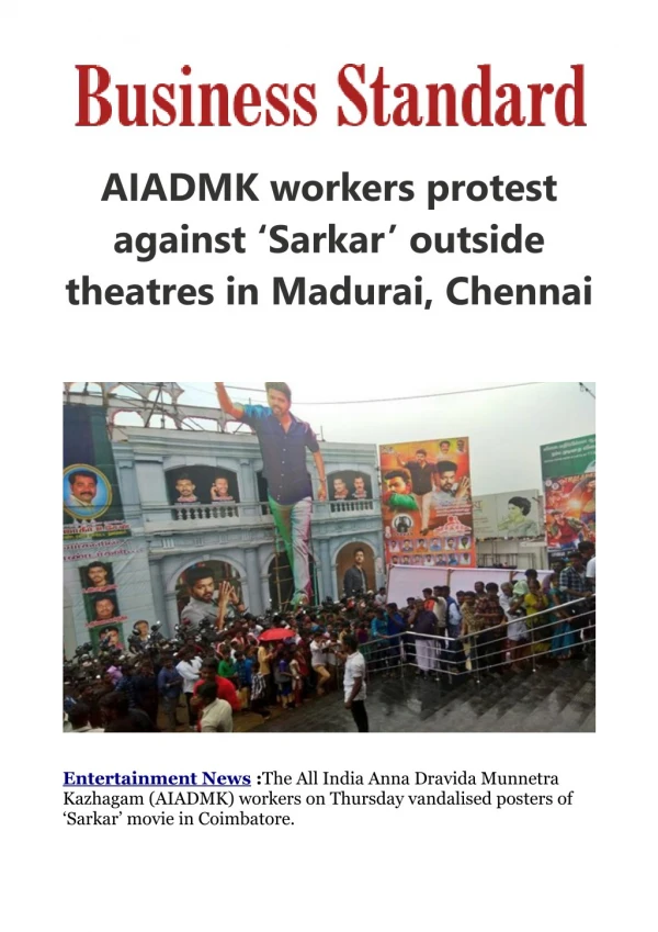 AIADMK workers protest against 'Sarkar' outside theatres in Madurai, Chennai