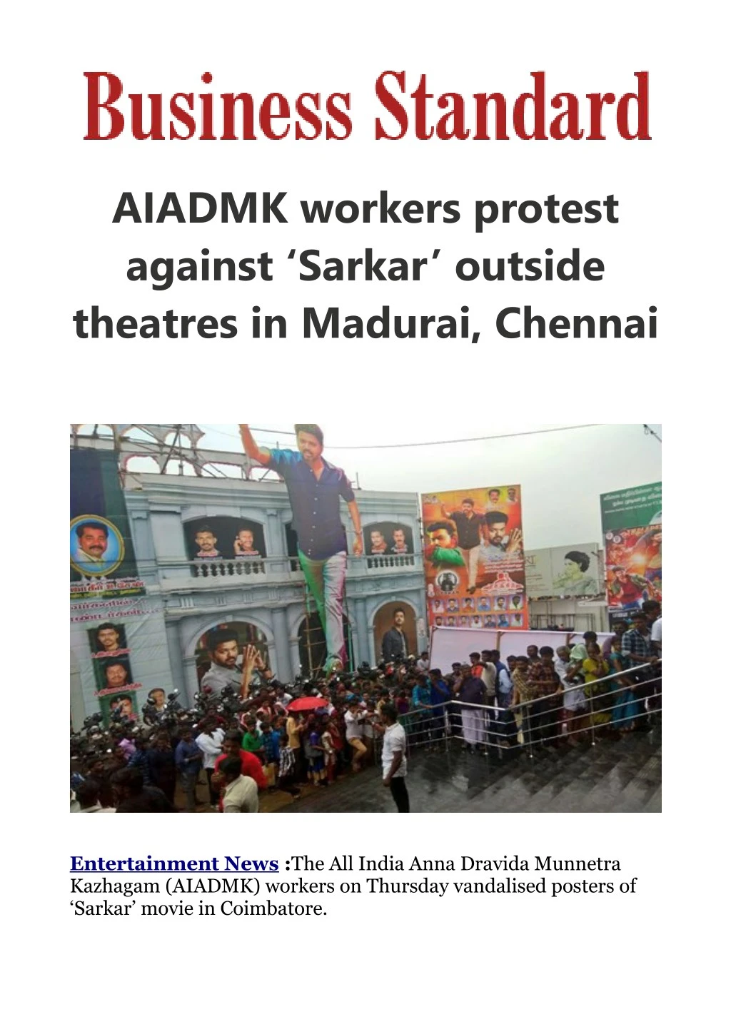aiadmk workers protest against sarkar outside