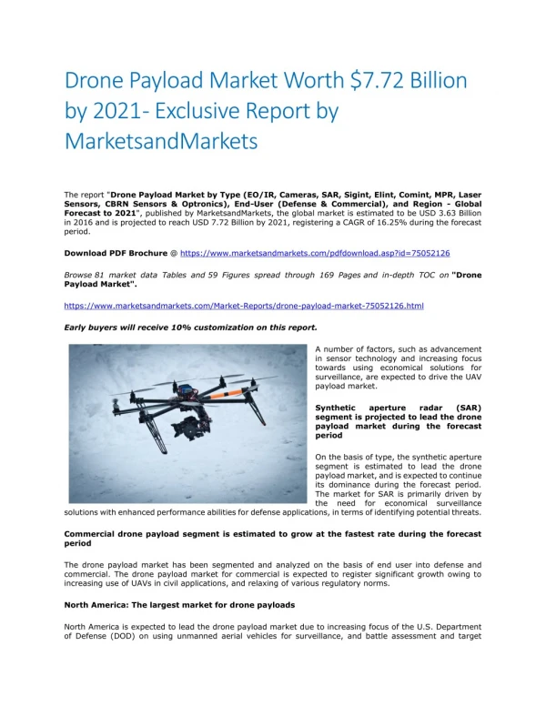 Drone Payload Market Worth $7.72 Billion by 2021