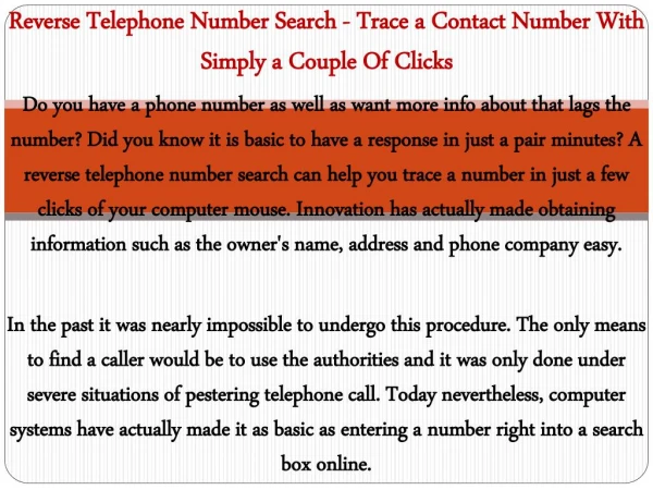 Reverse Telephone Number Search - Trace a Contact Number With Simply a Couple Of Clicks