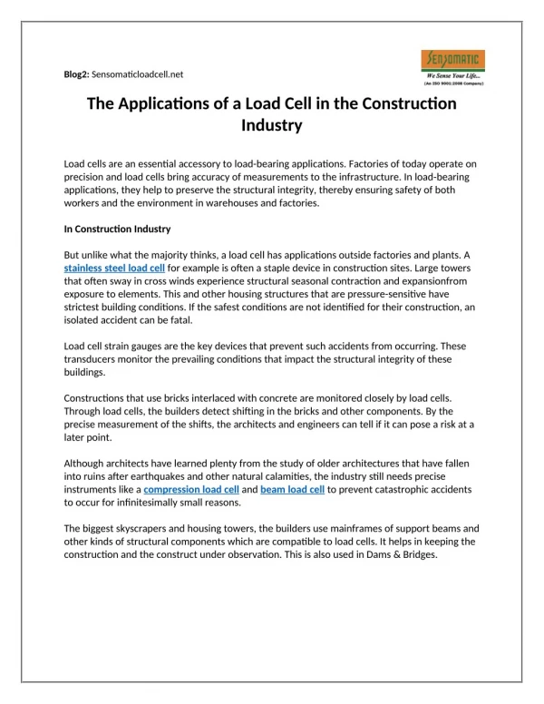 The Applications of a Load Cell in the Construction Industry