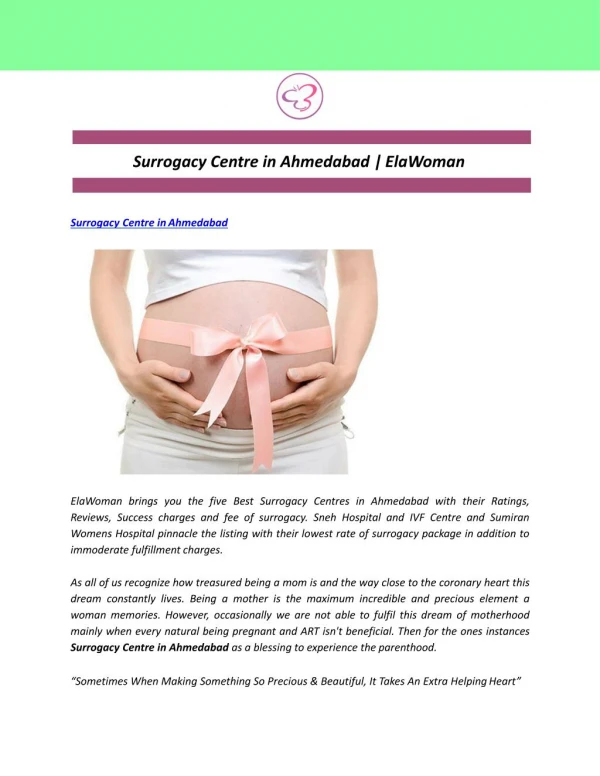 Surrogacy Centre in Ahmedabad | ElaWoman