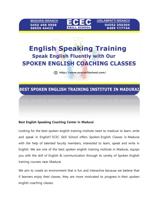 Best English Speaking Coaching Center in Madurai